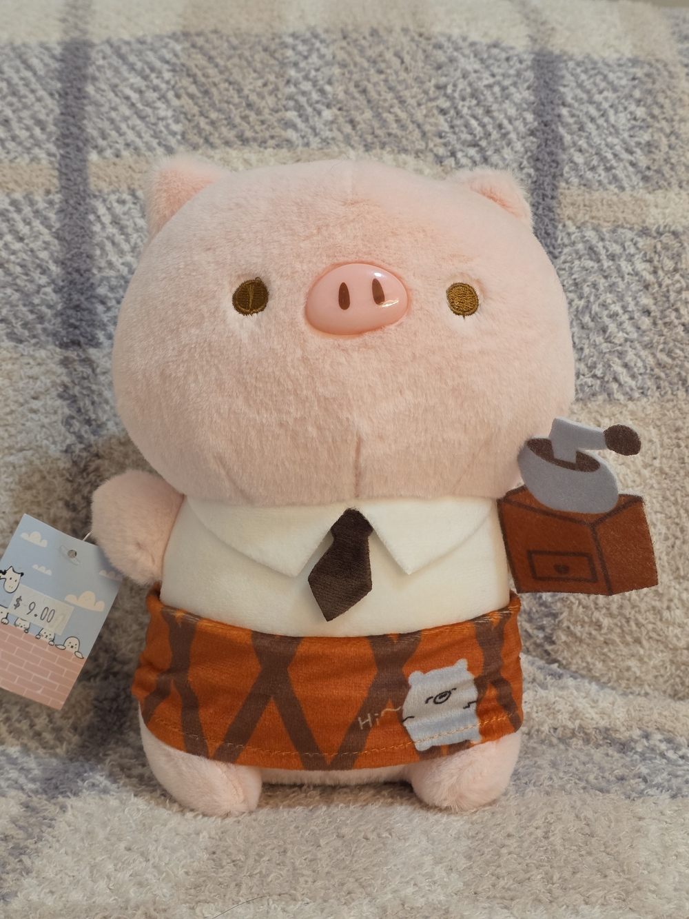 Cute Pink Pig Plush with Coffee Grinder